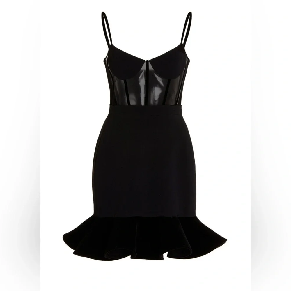 NWOT David Koma Black Mini Ruffle-Hem Dress UK 10 US 6 - Picture 3 of 7